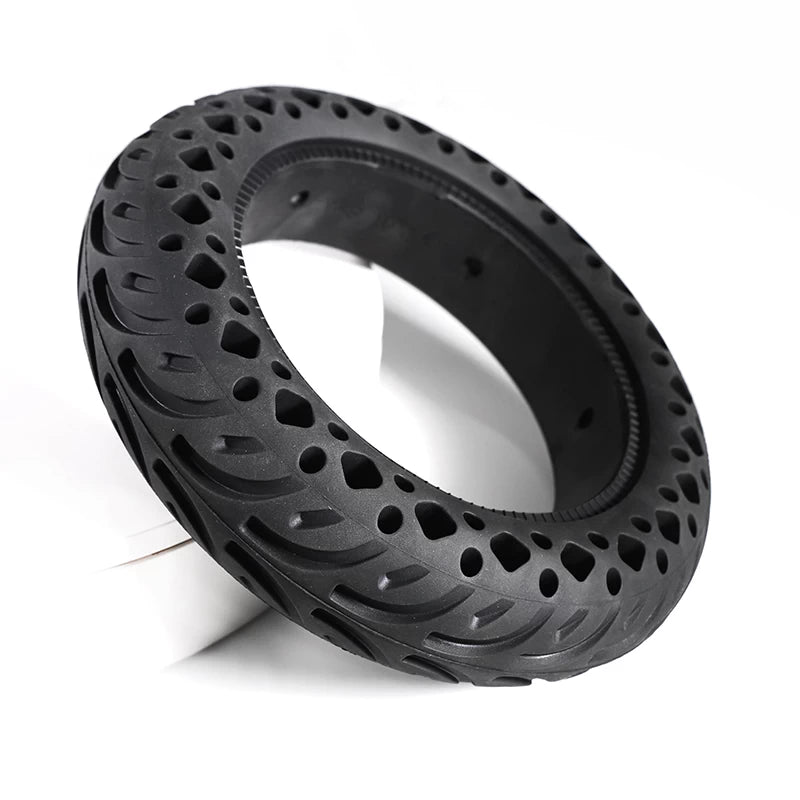 Side angle view of 10x2.5 Solid Honeycomb Tyre for Ninebot Max electric scooters