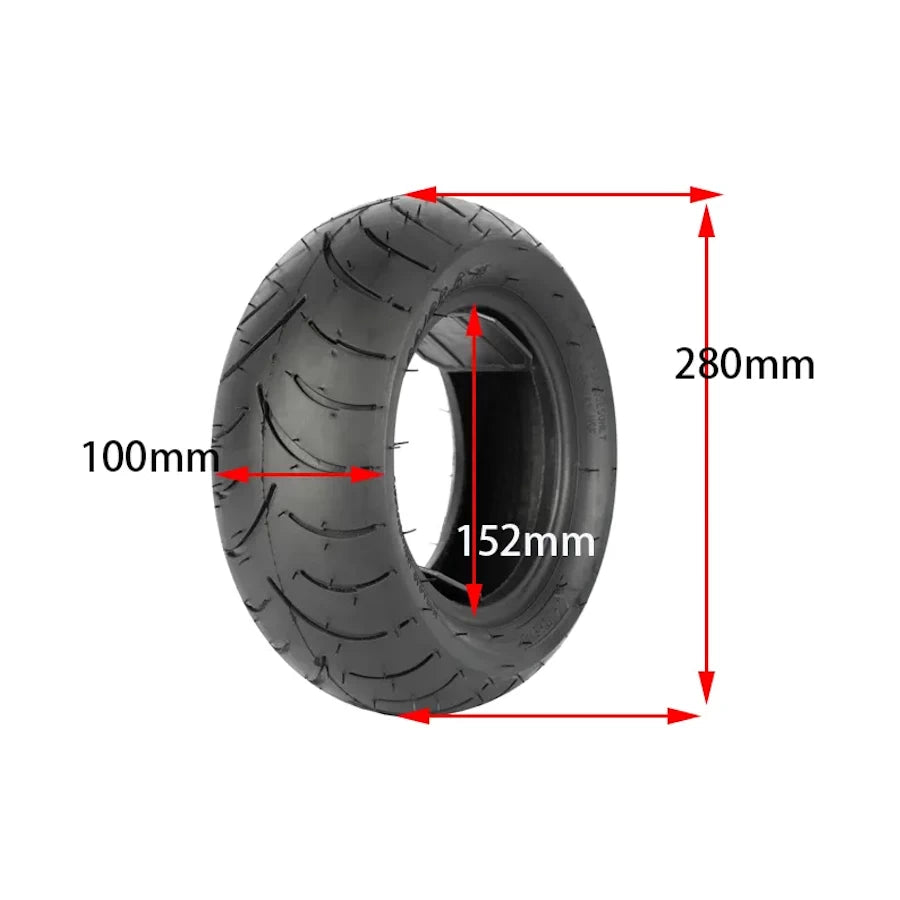 11" 90/65-6 Xuancheng Tubeless Road Tyre – Hero View with Dimensions