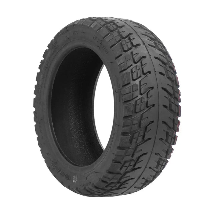Angled front view of off-road 90/55-7 tyre with directional tread for Ninebot GT scooters