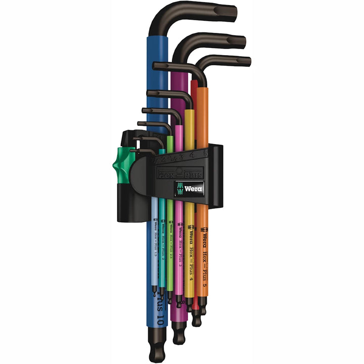 WERA Hex-Plus Multi-Coloured L-Key Set Metric - Colour-coded hex keys with ergonomic grip for easy identification, featuring Blacklaser surface treatment for extended tool life.