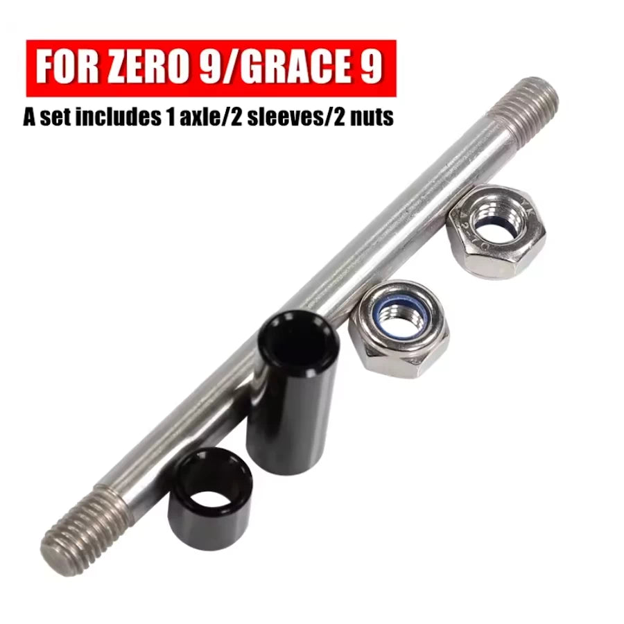 Front wheel axle, spacers, and nut set for Zero 9, Bexly 9, and Grace 9 scooters – M10 x 145mm