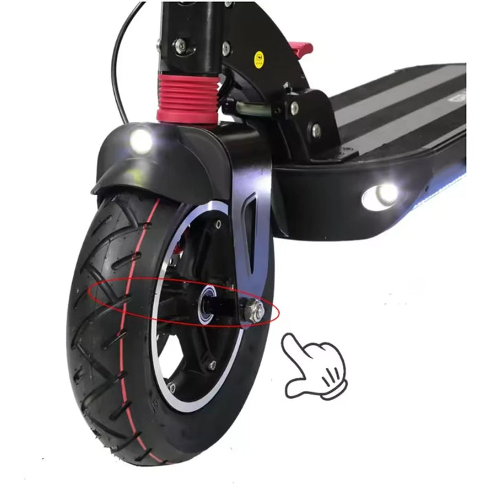 Axle, spacer and nut set fitted to the front wheel of a Zero 9 electric scooter