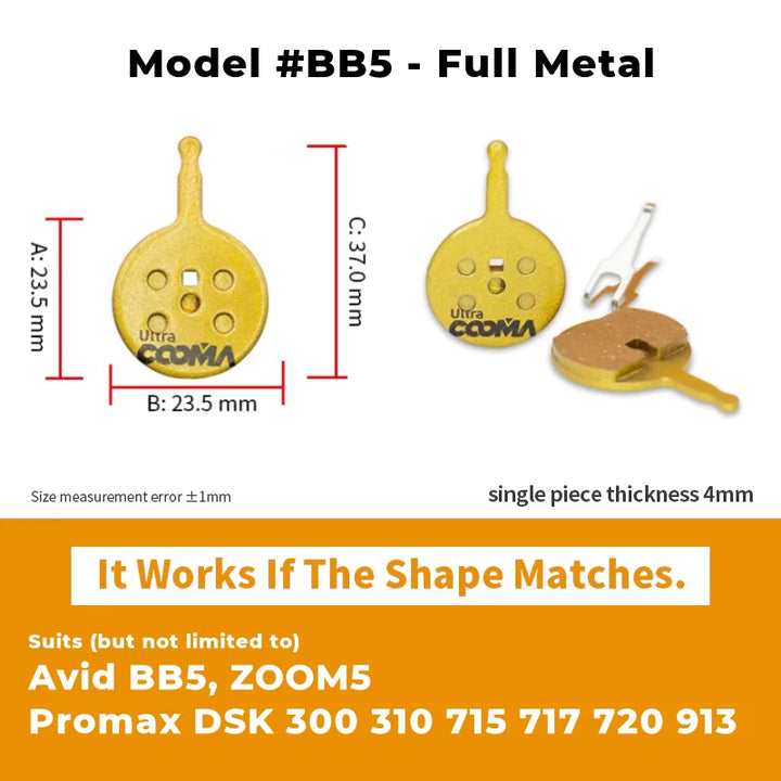 Model #BB5 Full metal brake pads for Avid BB5, Zoom5, Promax DSK 300, 310, 715, 717, 720, 913