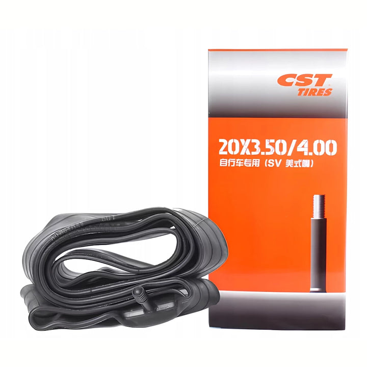 CST branded 20x3.50/4.00 inner tube retail box with tube displayed – ideal for fat tyre electric scooters and e-bikes