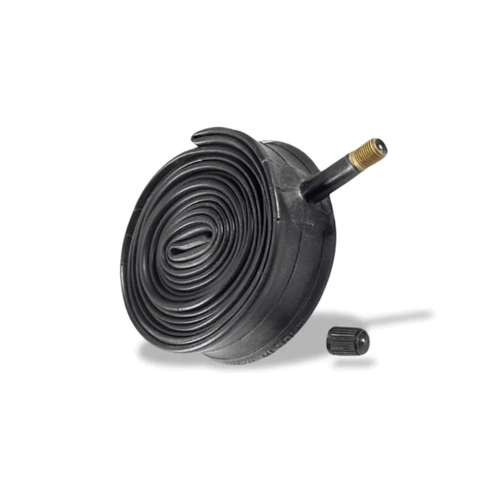 ST 20x3.50/4.00 inner tube shown rolled with visible straight Schrader valve for easy installation