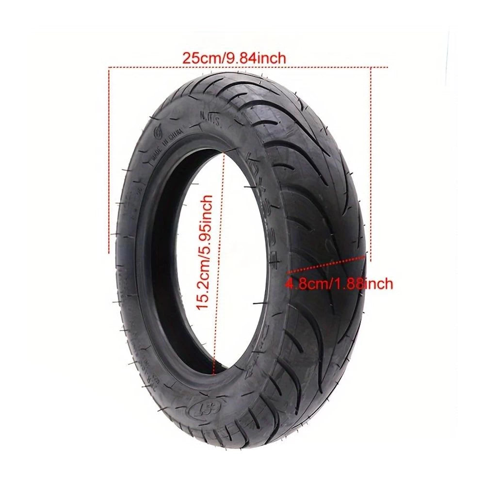 CST 10x2.25 tyre with labelled dimensions – 25cm outer diameter, 15.2cm inner, 4.8cm width – for electric scooters