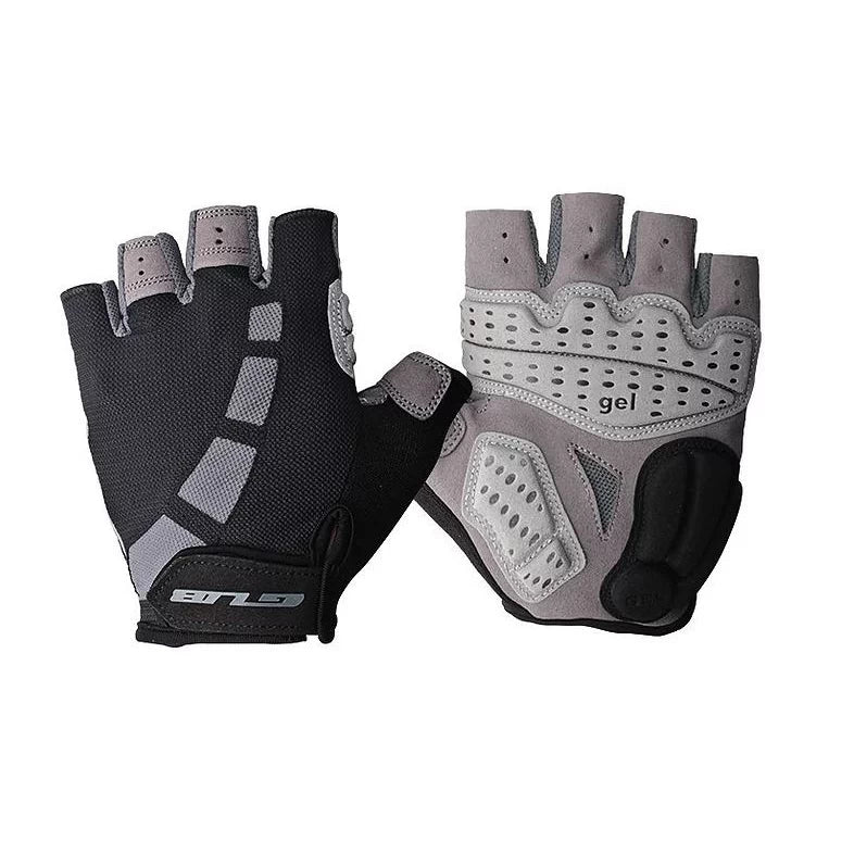 Front and rear view of GUB Half-Finger Gel Gloves Model 2098 - Black and Grey padded cycling gloves for comfort and protection.
