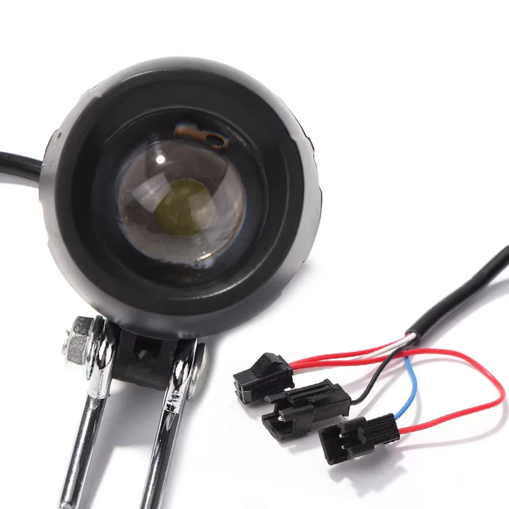 Front view of LED headlight lens with wire connectors and plugs for Kugoo M4 Pro