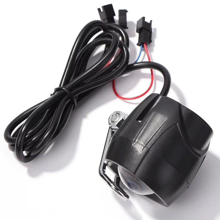 Complete wiring and assembly view of Kugoo M4 front LED headlight with horn and plug connectors