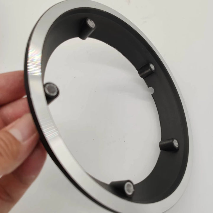 Close-up of 5-hole Minimotors Speedway 3-4 aluminium hub rim showing inner mount and bolt pattern
