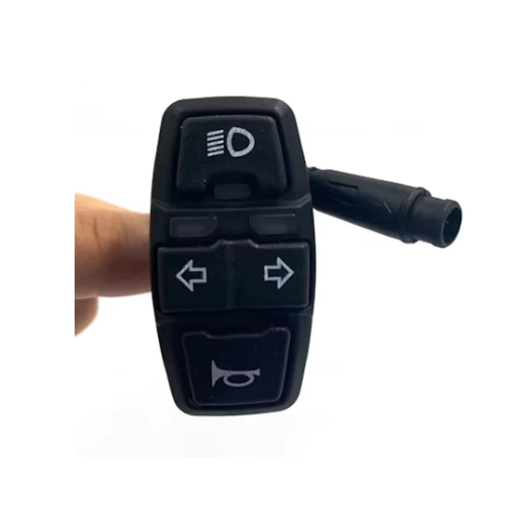 Front view of Kaabo Mantis multi-function switch with headlight, indicator, and horn buttons.