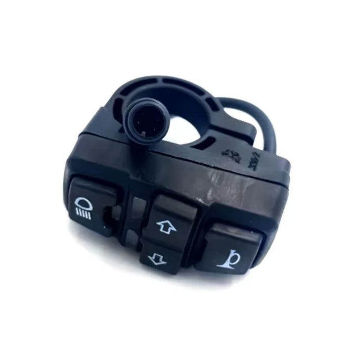 Handlebar mounting clamp and connector view of Kaabo multi-function switch.