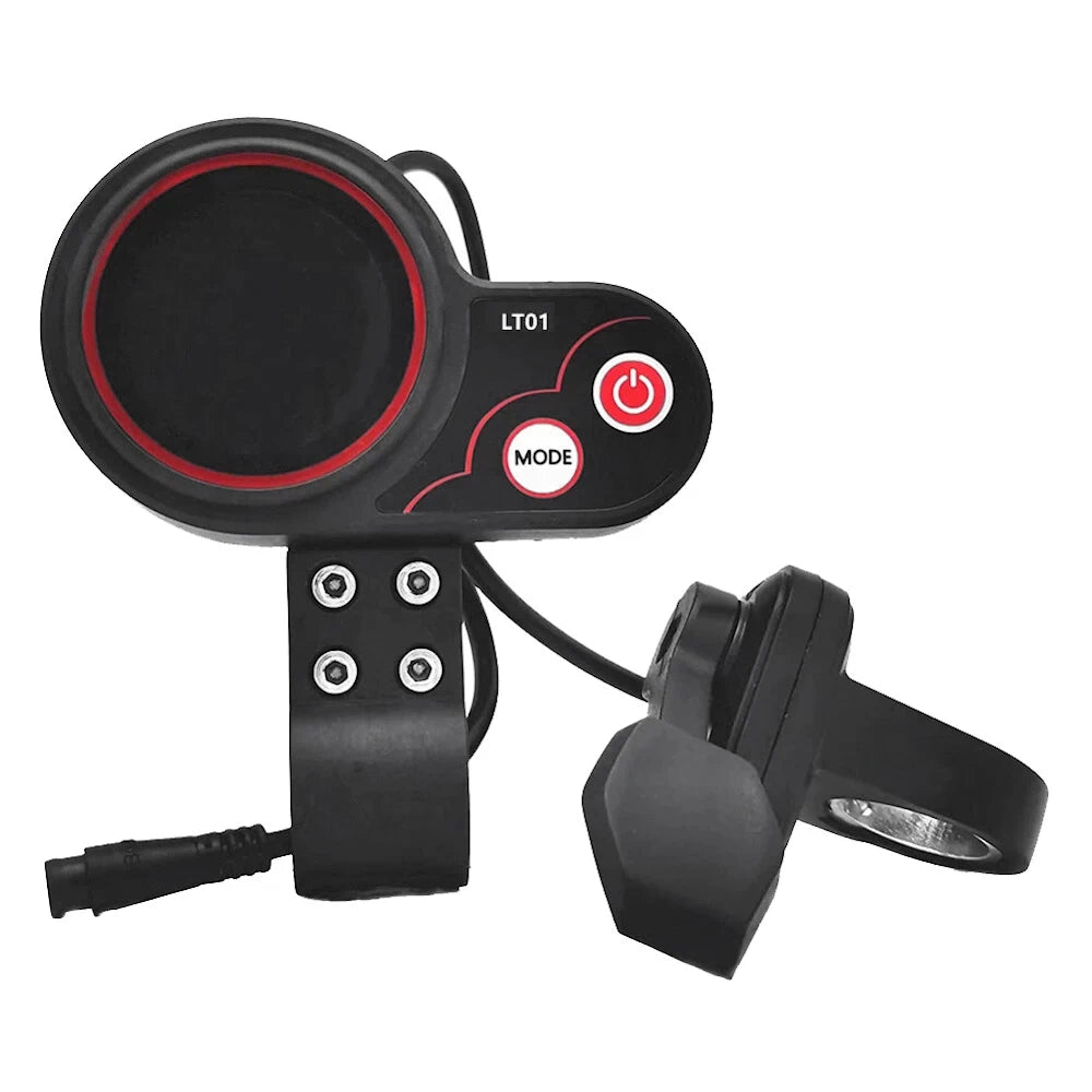 LT01 colour LCD display and thumb throttle controller for Kaabo electric scooters, shown front-facing with power and mode buttons visible