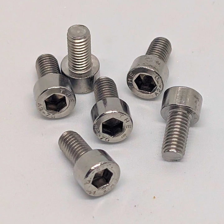 A set of 6 stainless steel M5 x 10mm CAP head screws