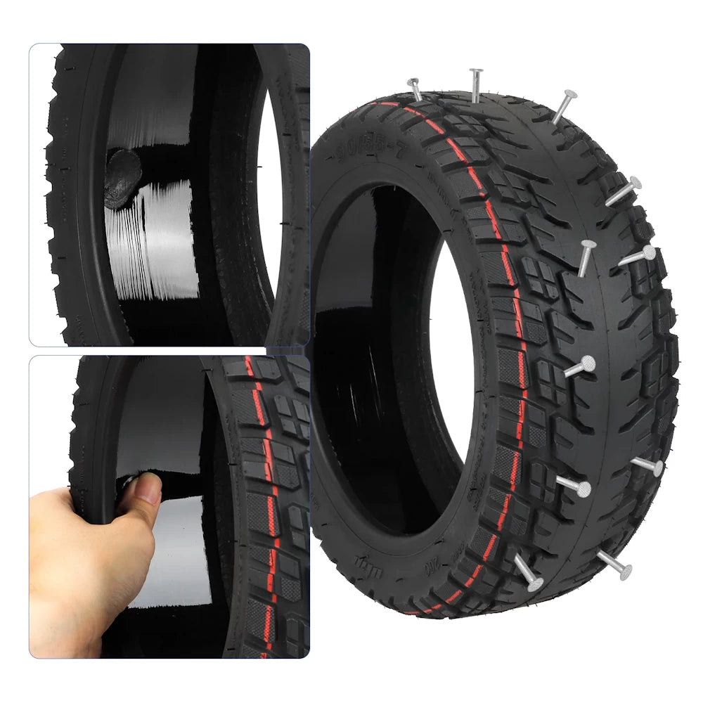 Self-repairing tubeless tyre for Ninebot GT1 GT2 showing sealant layer and puncture-resistant performance with nails inserted