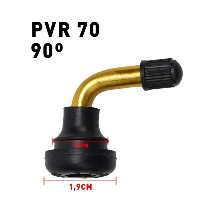 Profile view of the PVR70 Tubeless valve, with a 1.5cm caliber and a 1.9cm base diameter