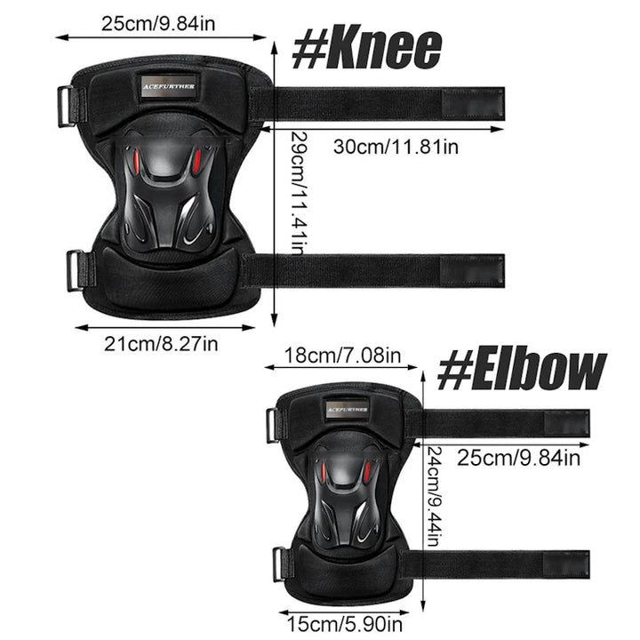 Dimensions of Acefurther knee and elbow pads with strap measurements