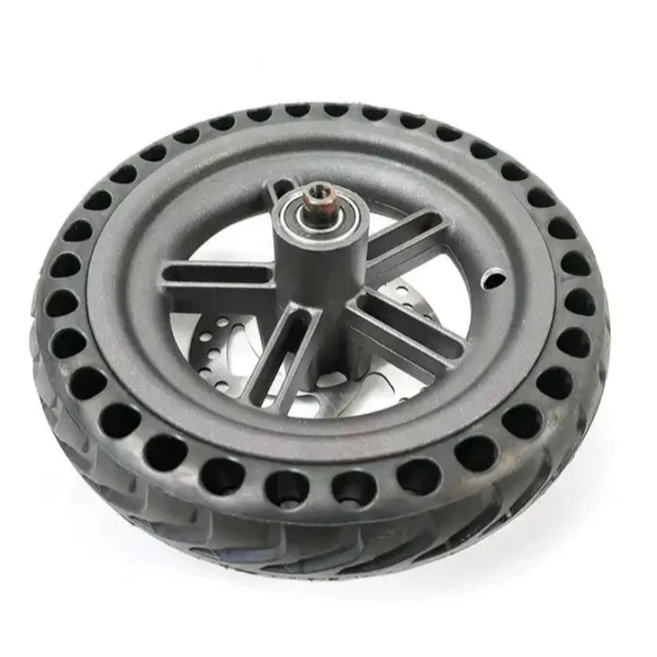 Rear wheel assembly with 8.5" honeycomb tyre and 120mm disc brake rotor, compatible with Xiaomi PRO/PRO2 models.