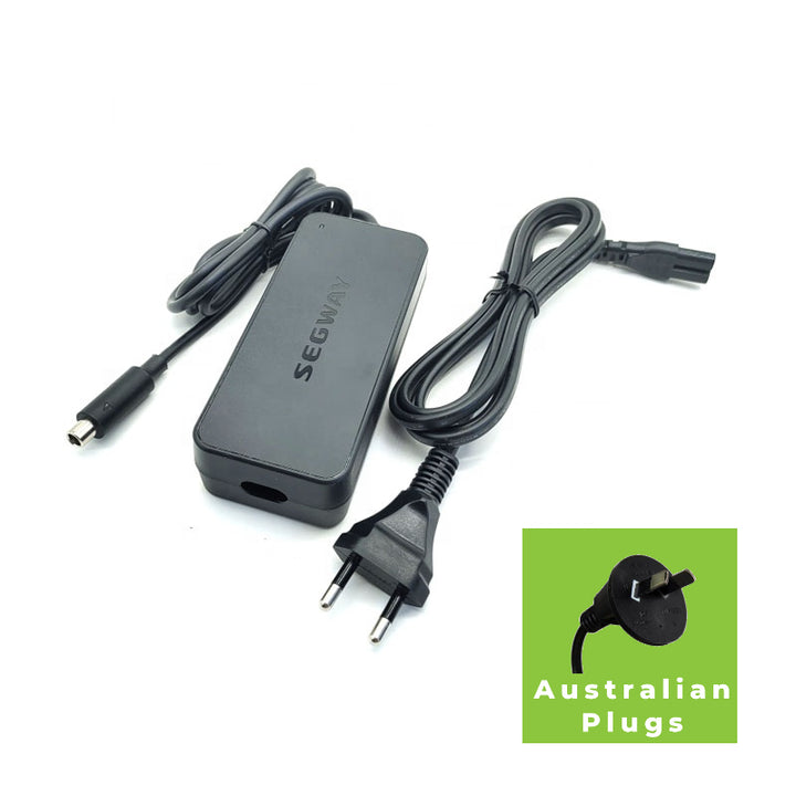 Full view of original Segway Ninebot Charger/AC Power Adapter - emphasises Australian Plugs are provided.