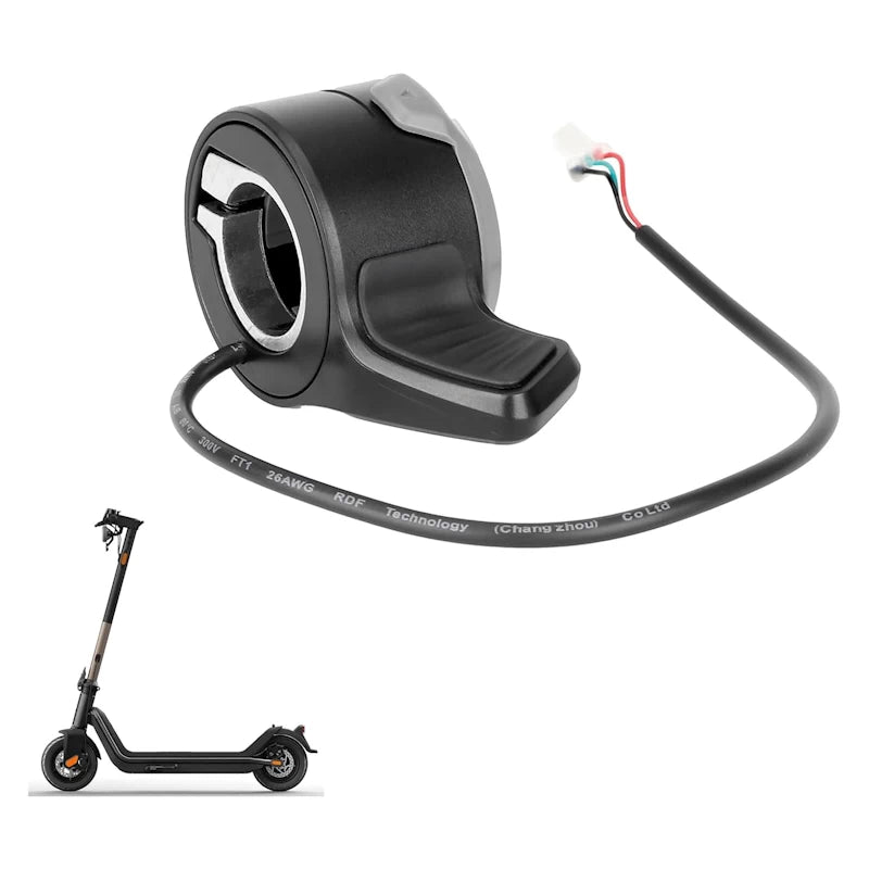 NIU KQi2 KQi3 Throttle - Top Angle View with Thumb Lever and inset of NIU KQi3