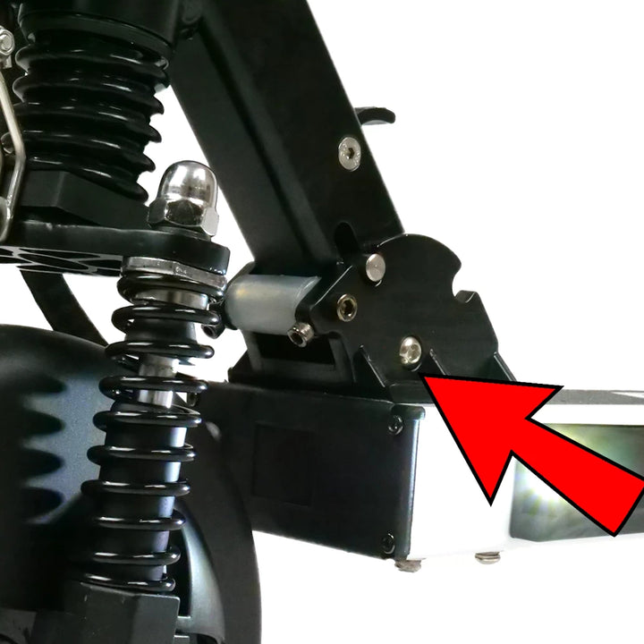 mid-view of front folding hinge showing pivot bolt fitment.