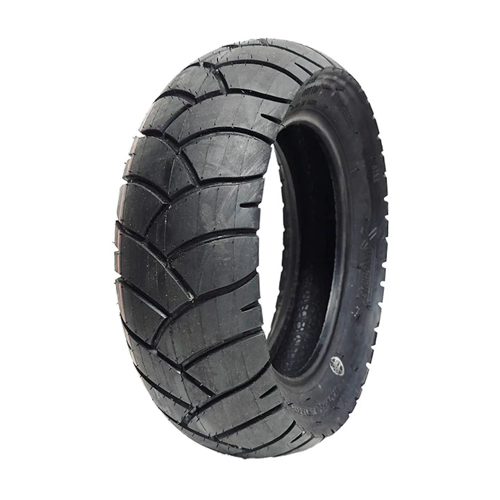 Angled product shot of Xuancheng 10x3 tubeless road tyre for electric scooters