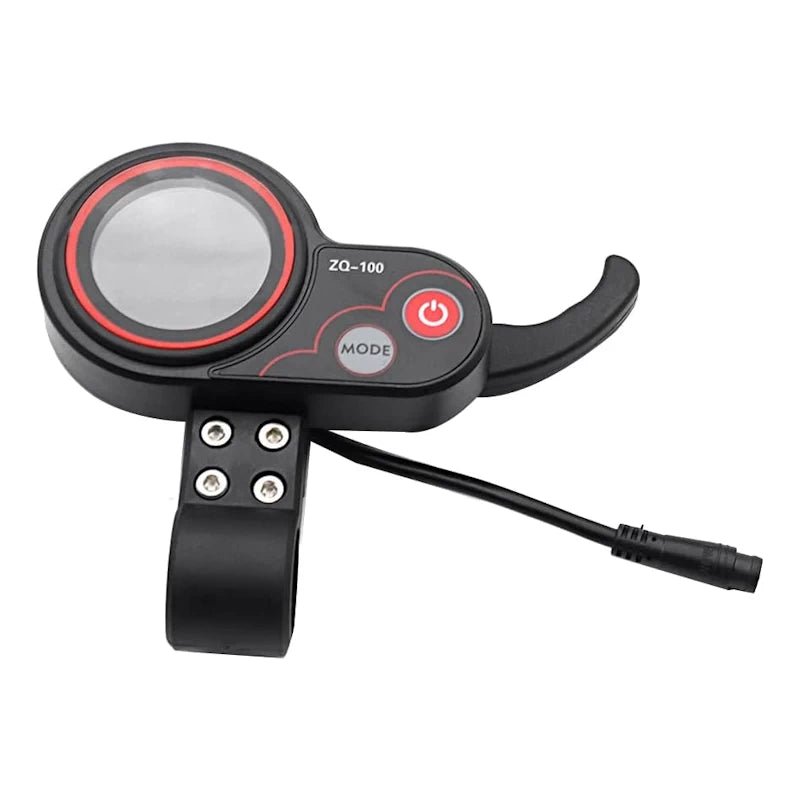 Front view of the ZQ-100 Trigger Throttle Display for electric scooters with 6-Pin Julet Plug.