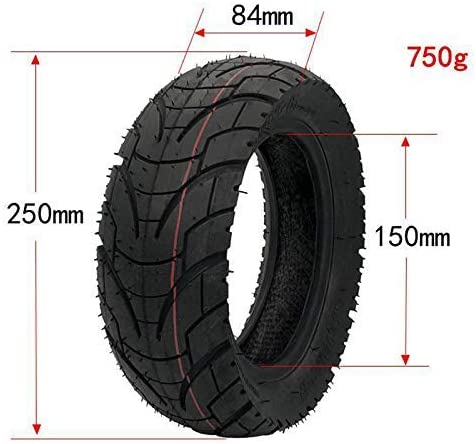 TUOVT 10x3.0 (80/65-6) scooter tyre with dimensions highlighted: 250mm height, 84mm width.