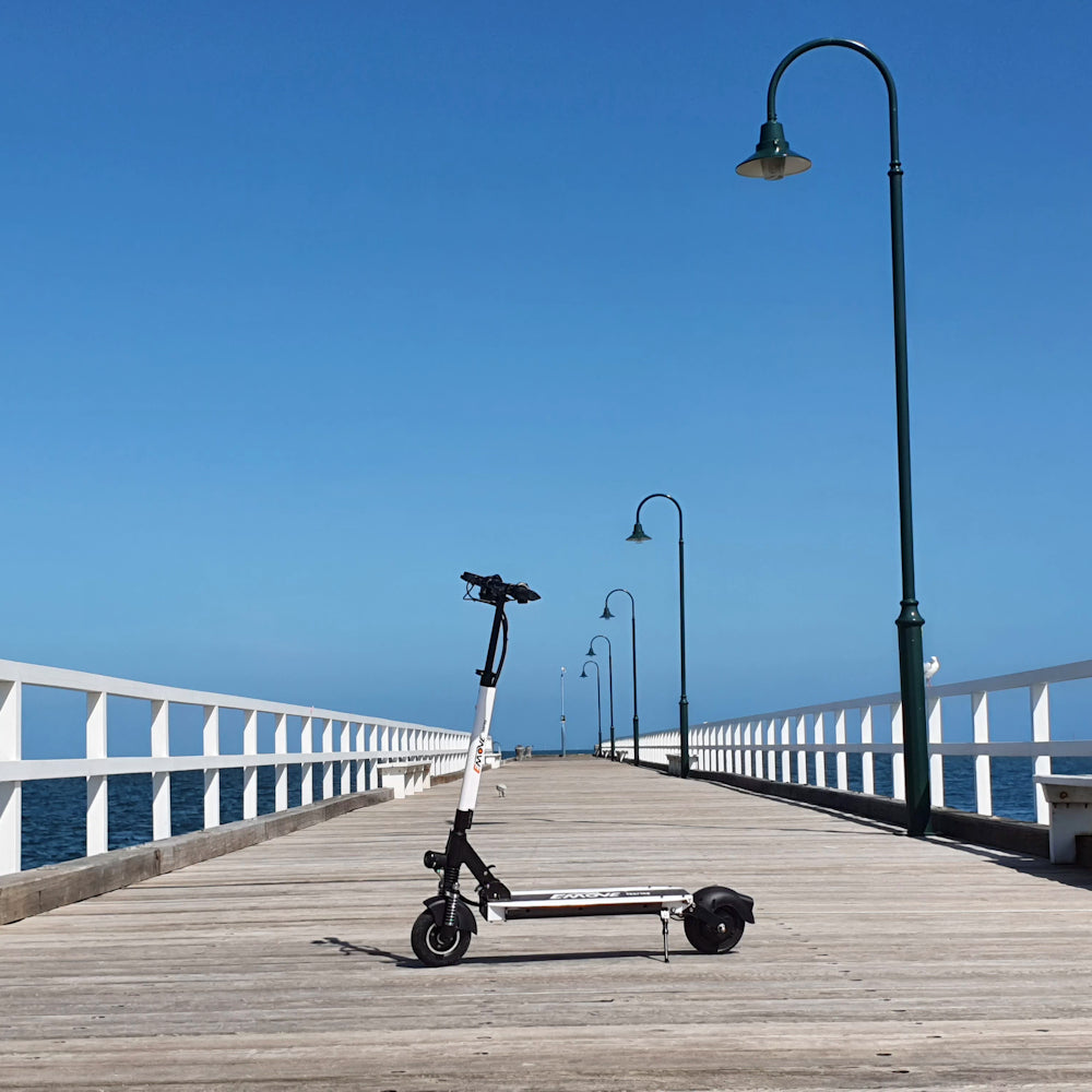 White EMOVE Touring on Port Melbourne pier