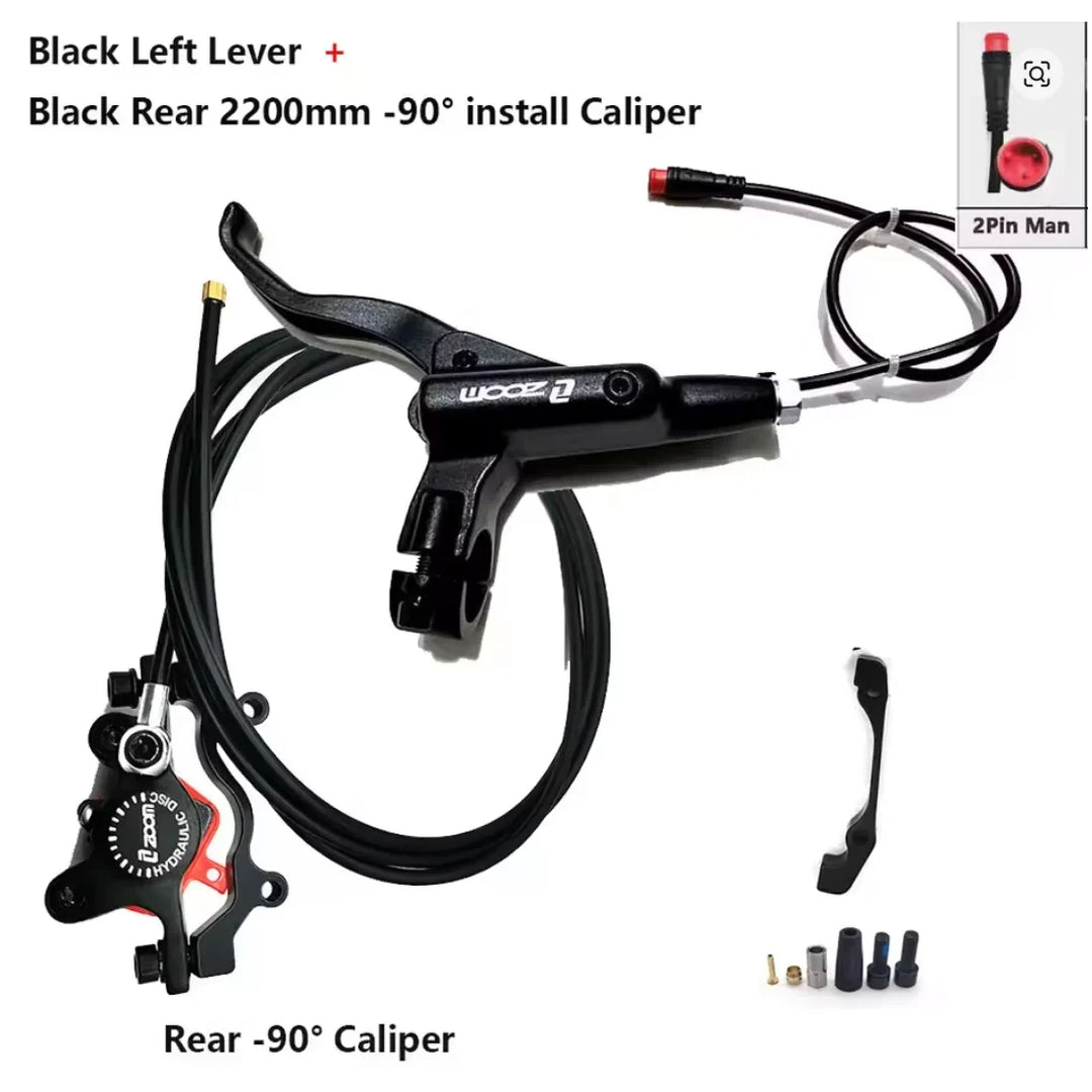 Complete Zoom hydraulic brake set with left brake lever, right rear 2-piston caliper and 2200mm hydraulic hose.