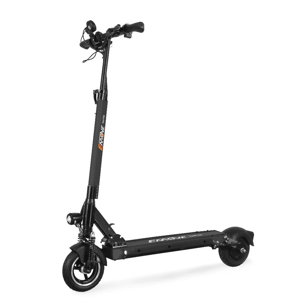 EMOVE Touring 500W Electric Scooter in black colour - side profile with long-range battery and portable frame