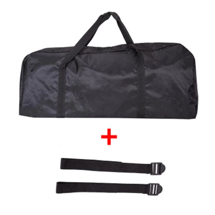 Portable rainproof carry bag for electric scooter with straps whcih allow for convenient handlebar carrying and storage.