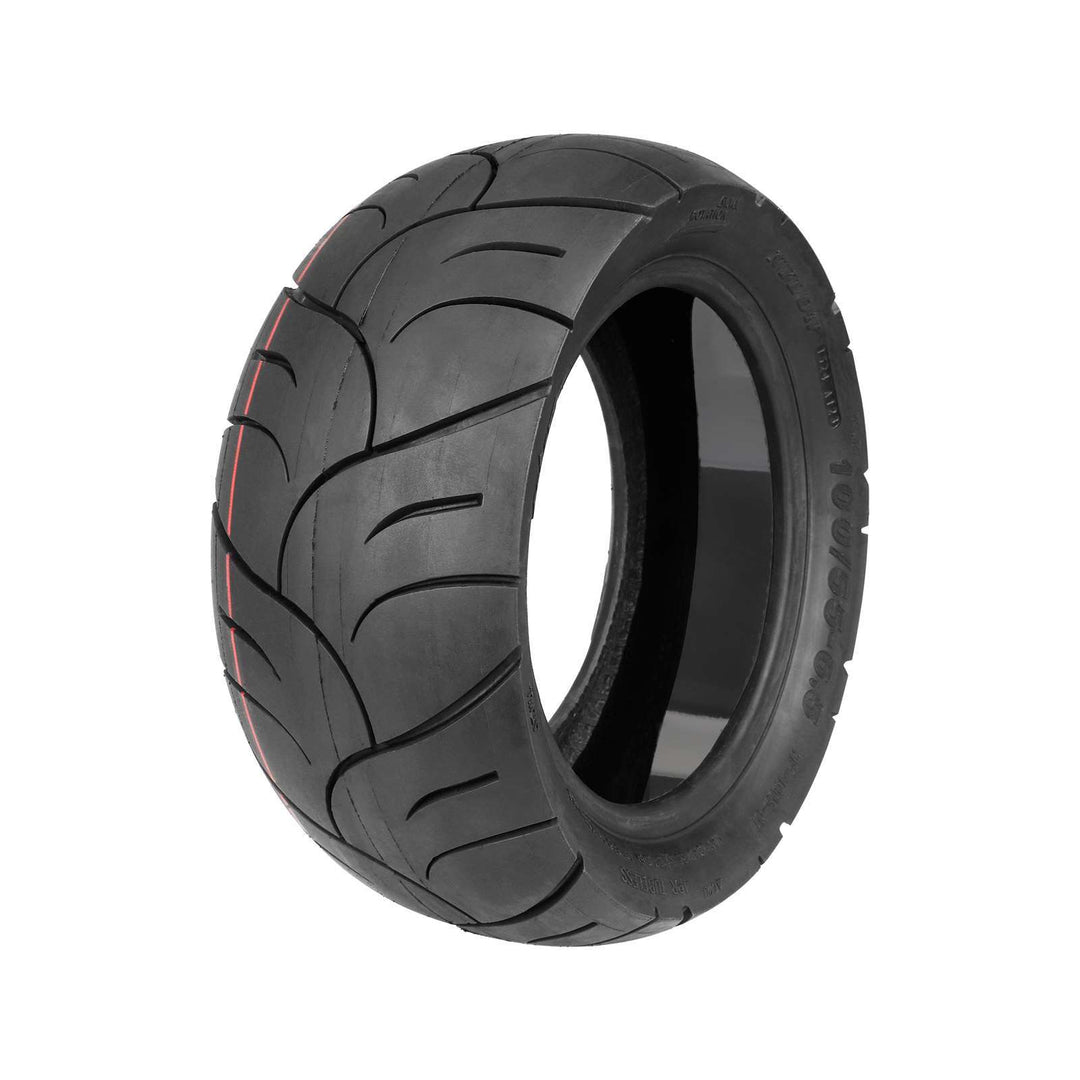 Reverse hero angle view 100/55-6.5 ULIP self healing tubeless tyre showing wide tread pattern and self-healing glue layer inside