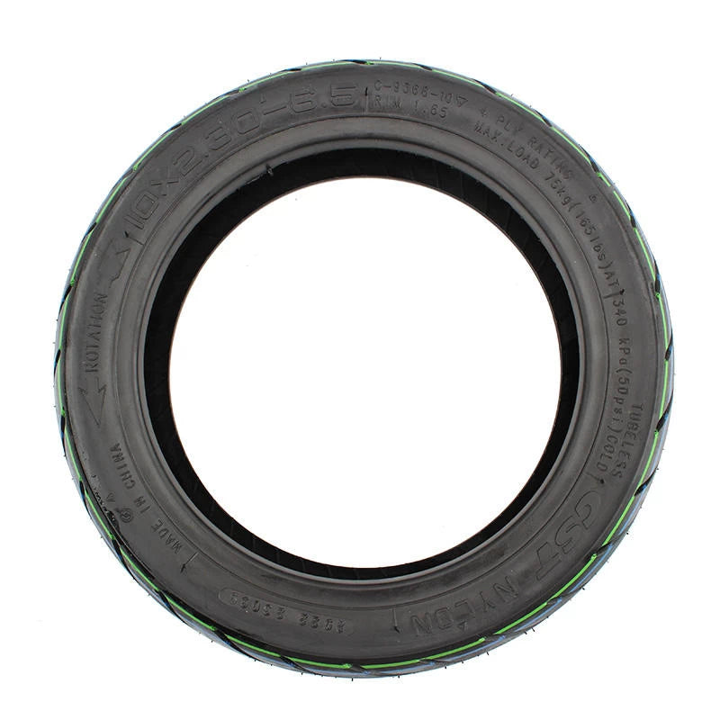 Side profile of CST 10x2.3-6.5 tubeless tyre showing sidewall and tread design