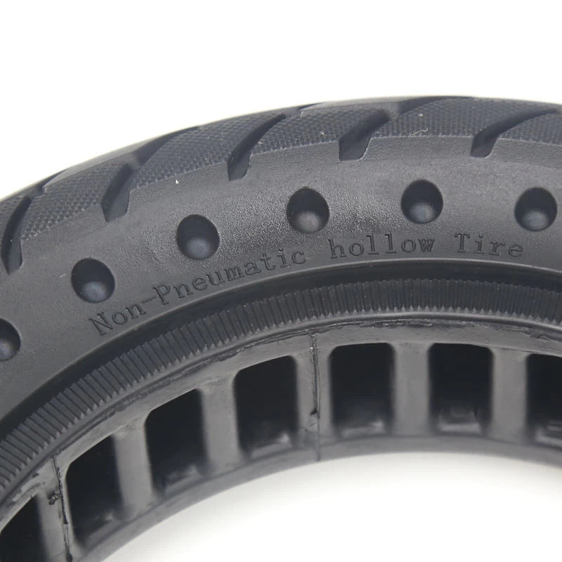 Close up of honeycomb shock absorbing core inside 10x2.5 solid tyre