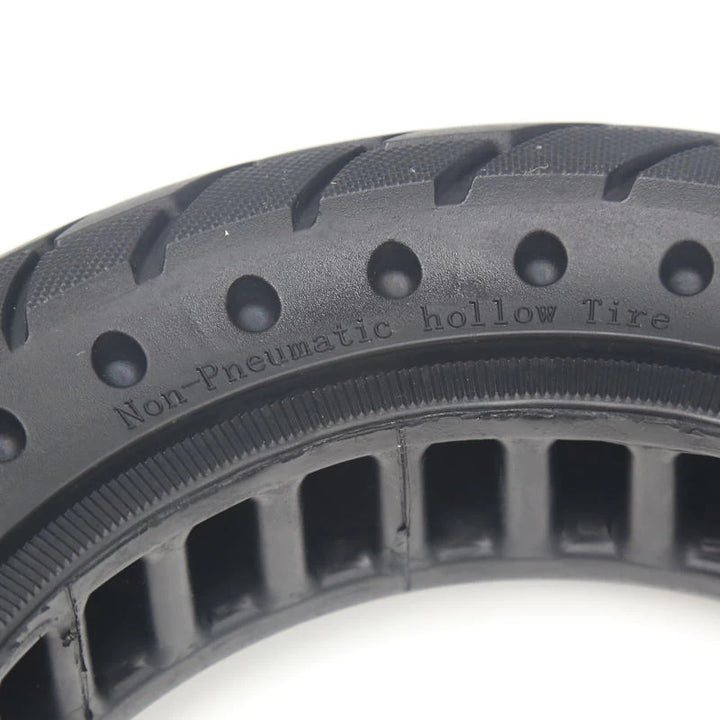 Close up of honeycomb shock absorbing core inside 10x2.5 solid tyre