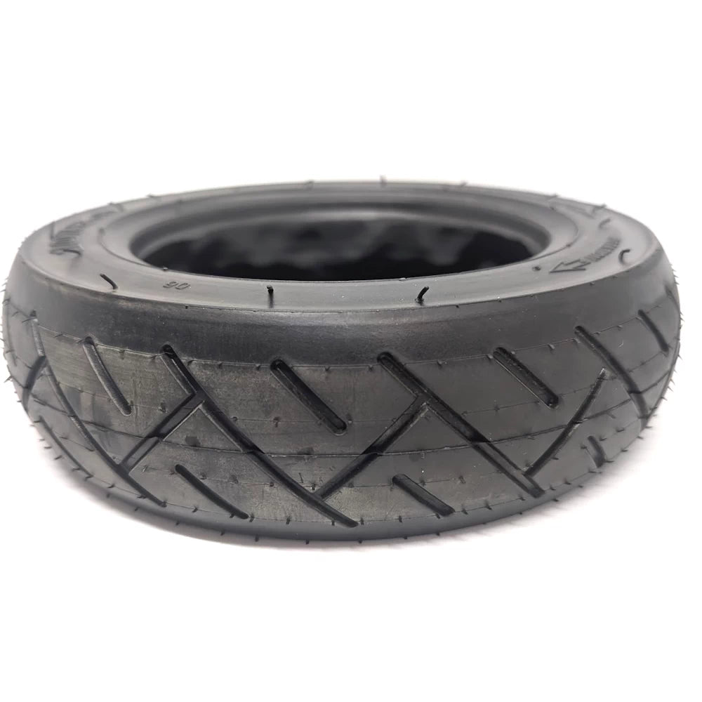 Overview of 10x2.5 self-healing tubeless scooter tyre, showing the tread and the self-healing gel layer inside.