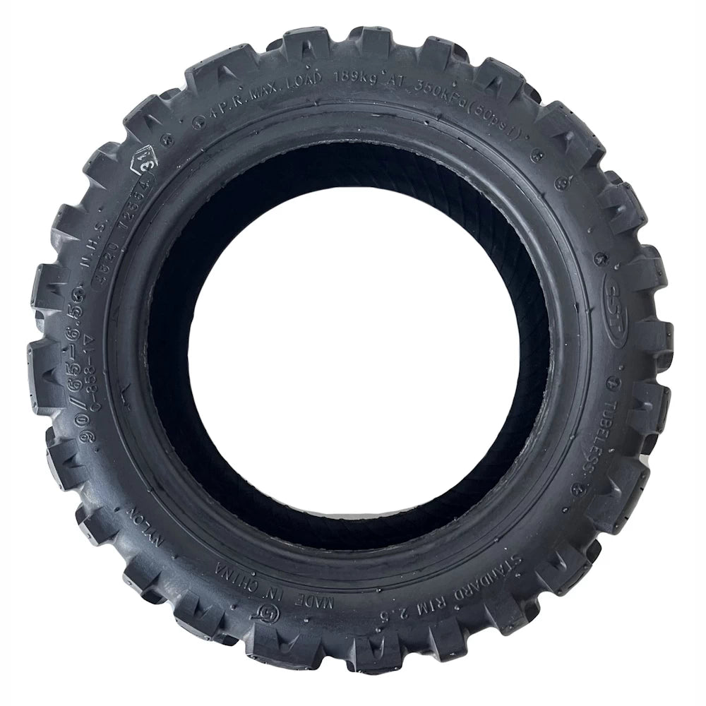 A side profile view of an 11 Inch CST 90/65-6.5 Off Road Tyre for electric scooters, rugged tread for off-road terrain, suitable for NAMI Burn-E, Dualtron, Kaabo, Kugoo and other electric scooters.