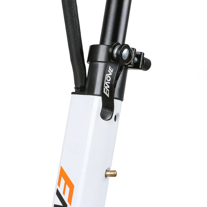 Adjustable stem clamp of the EMOVE Touring electric scooter for easy folding and height adjustment.