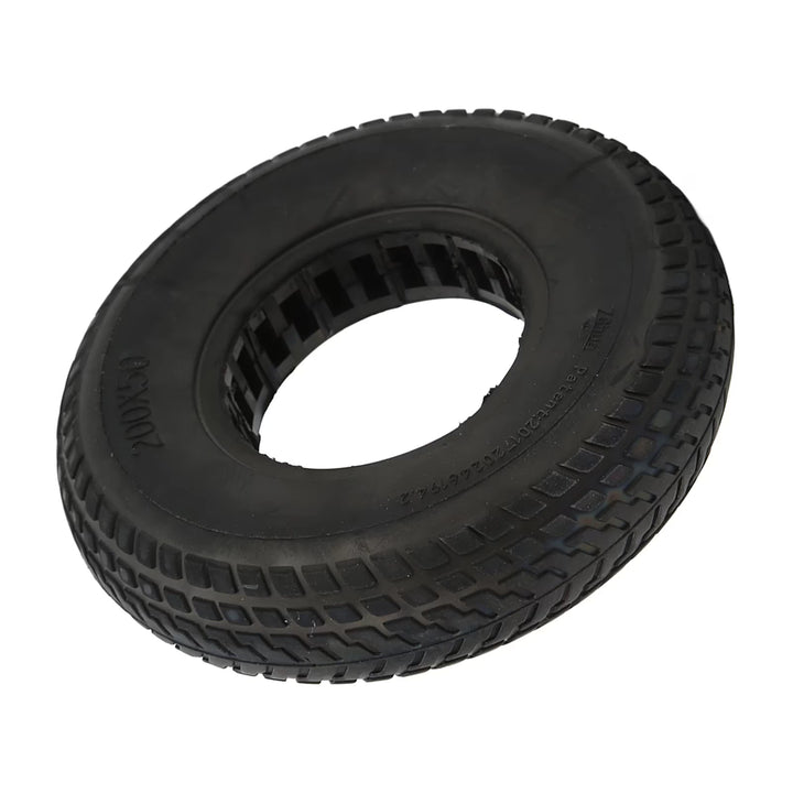 Alternative angle showing the internal support cavities of black 200x50 airless tyre