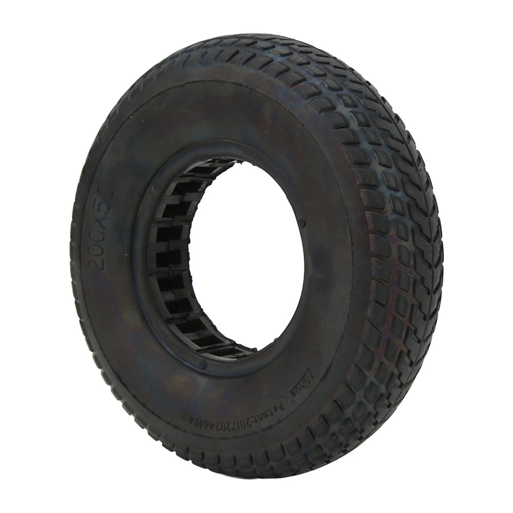 Black 200x50 solid honeycomb scooter tyre showing tread and internal cavities