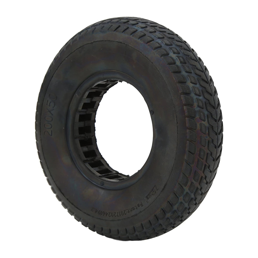 Black 200x50 solid honeycomb scooter tyre showing tread and internal cavities