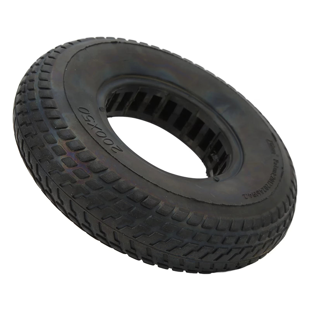 Perspective view of 200x50 honeycomb tyre showing tread and mounting opening
