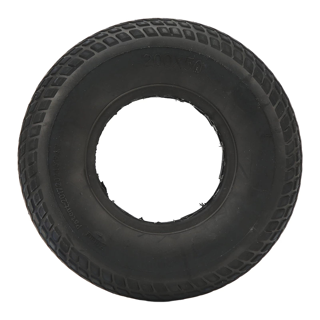Side profile of black solid scooter tyre showing 200x50 size marking