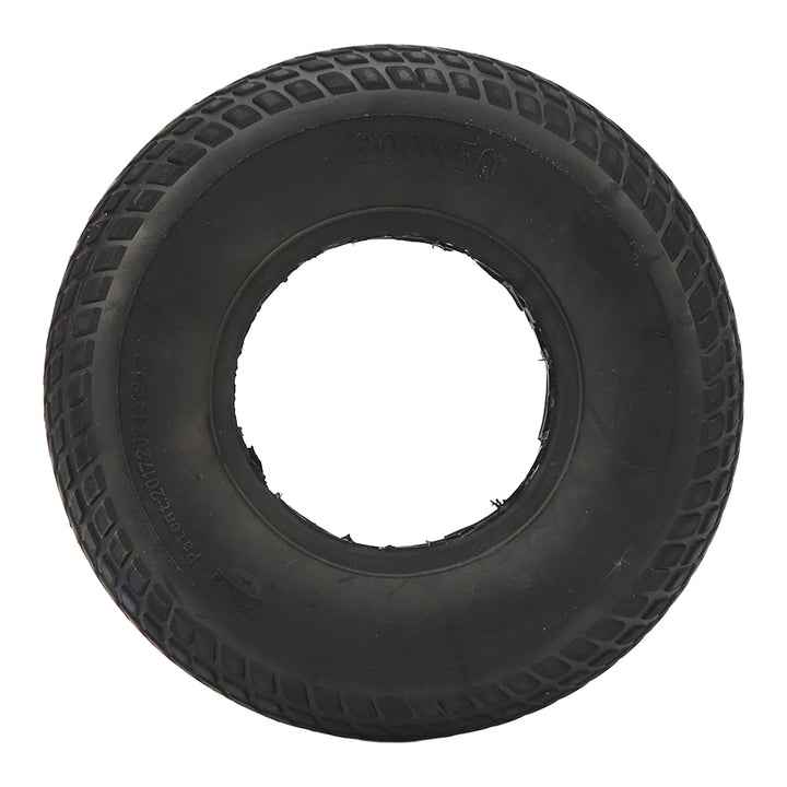 Side profile of black solid scooter tyre showing 200x50 size marking
