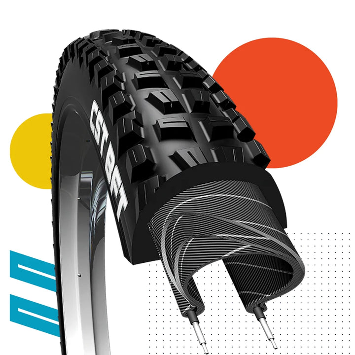 Internal cutaway of CST BFT 20x4.0 tyre illustrating EPS puncture protection technology.