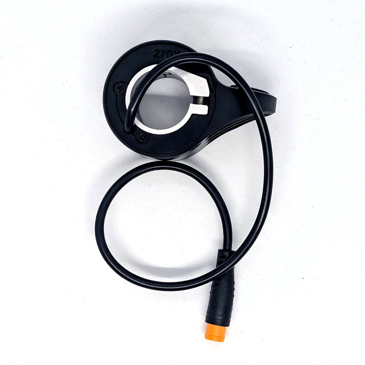 side view of 270X thumb throttle for electric scooter showing handlebar mounting clamp