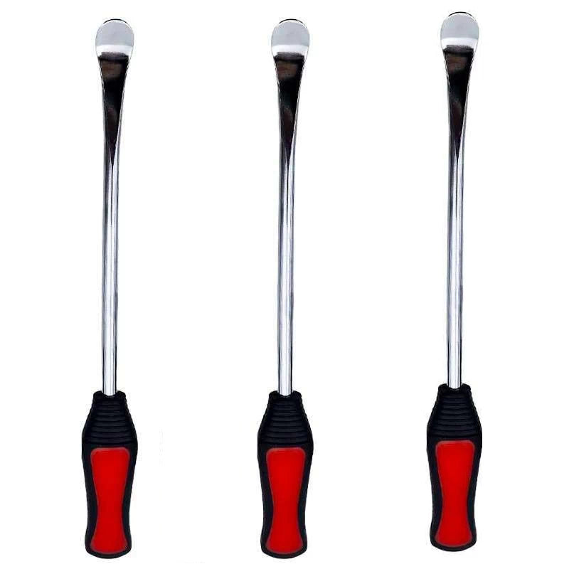 Set of three 315mm metal tyre levers displayed side by side with red and black handles on a white background