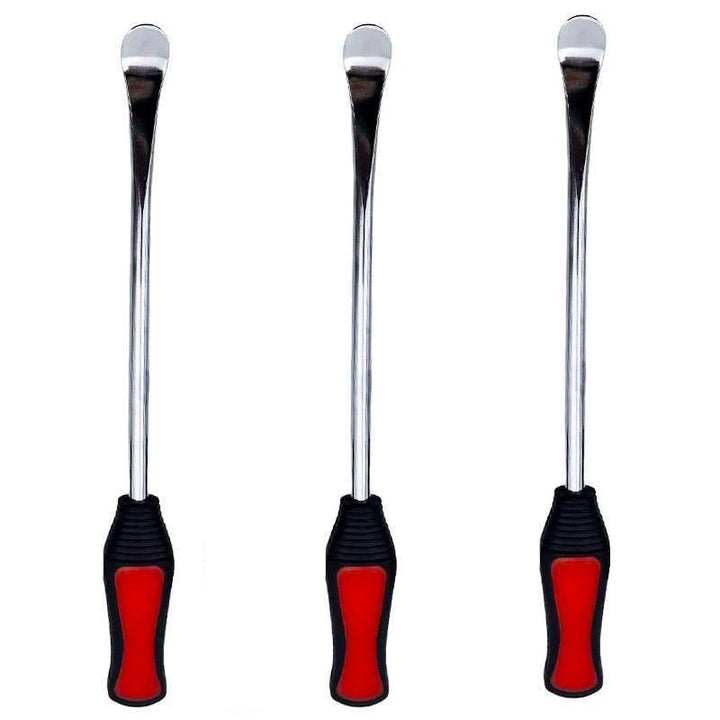 Set of three 315mm metal tyre levers displayed side by side with red and black handles on a white background