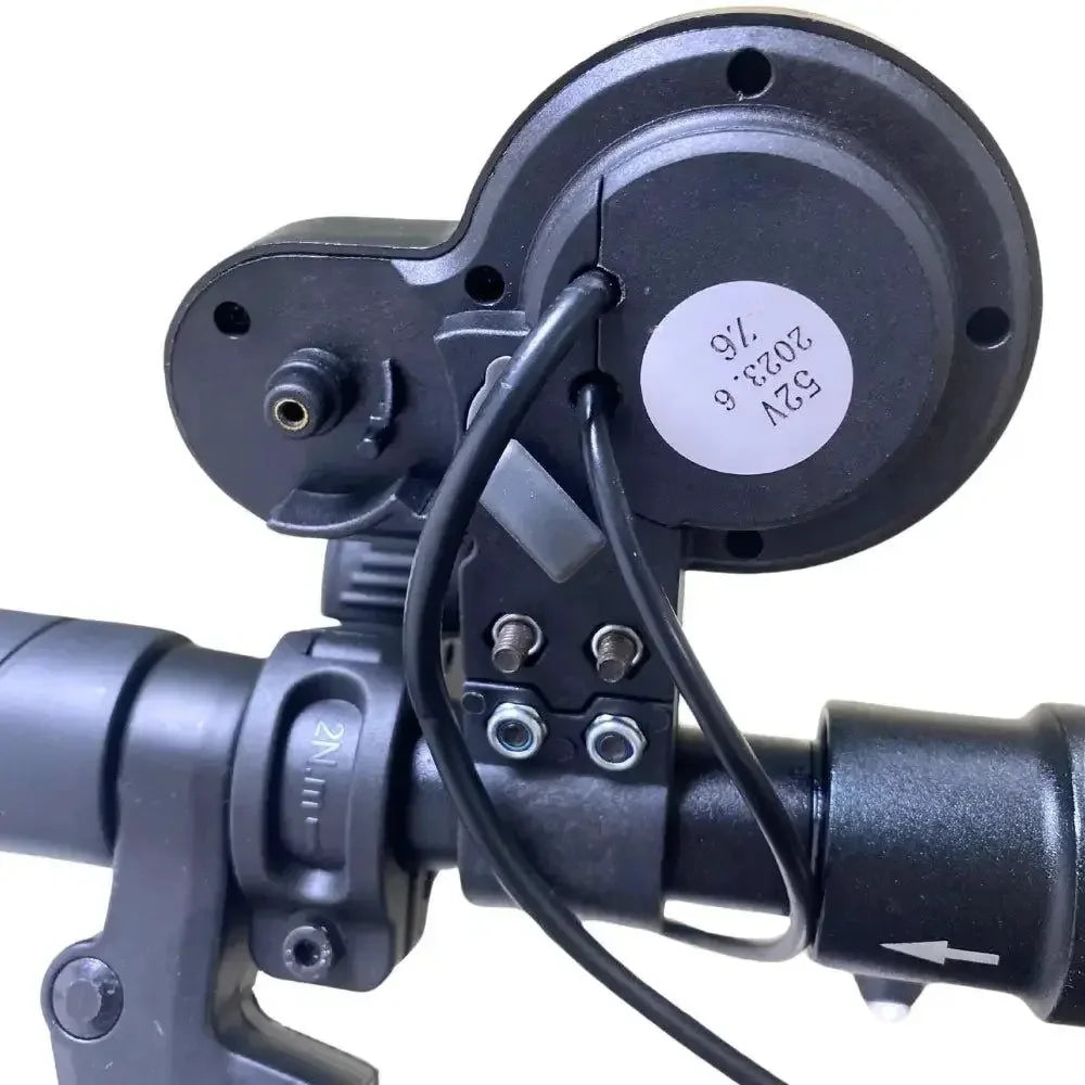 Rear view of OEM 48V EMOVE Touring display showing waterproof connector and mounting bracket.